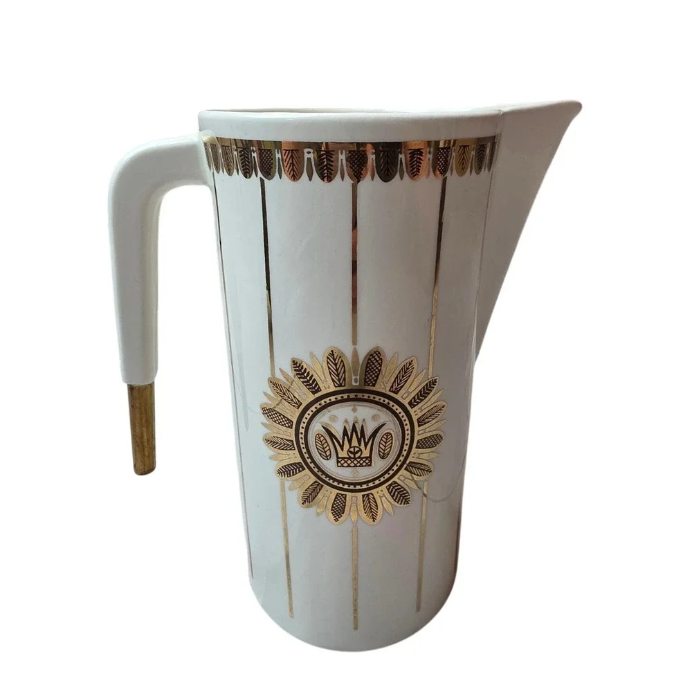 Georges Briard Vintage Mid Century Modern Gold Crown Ceramic Pitcher 9.25